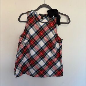 JCrew red Plaid Sleeveless Top. 2 shoulder Bow like new